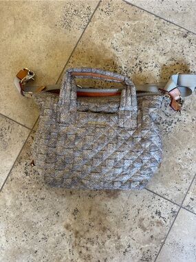 Quilted Gray Women's Satchel Bag with Detachable Strap